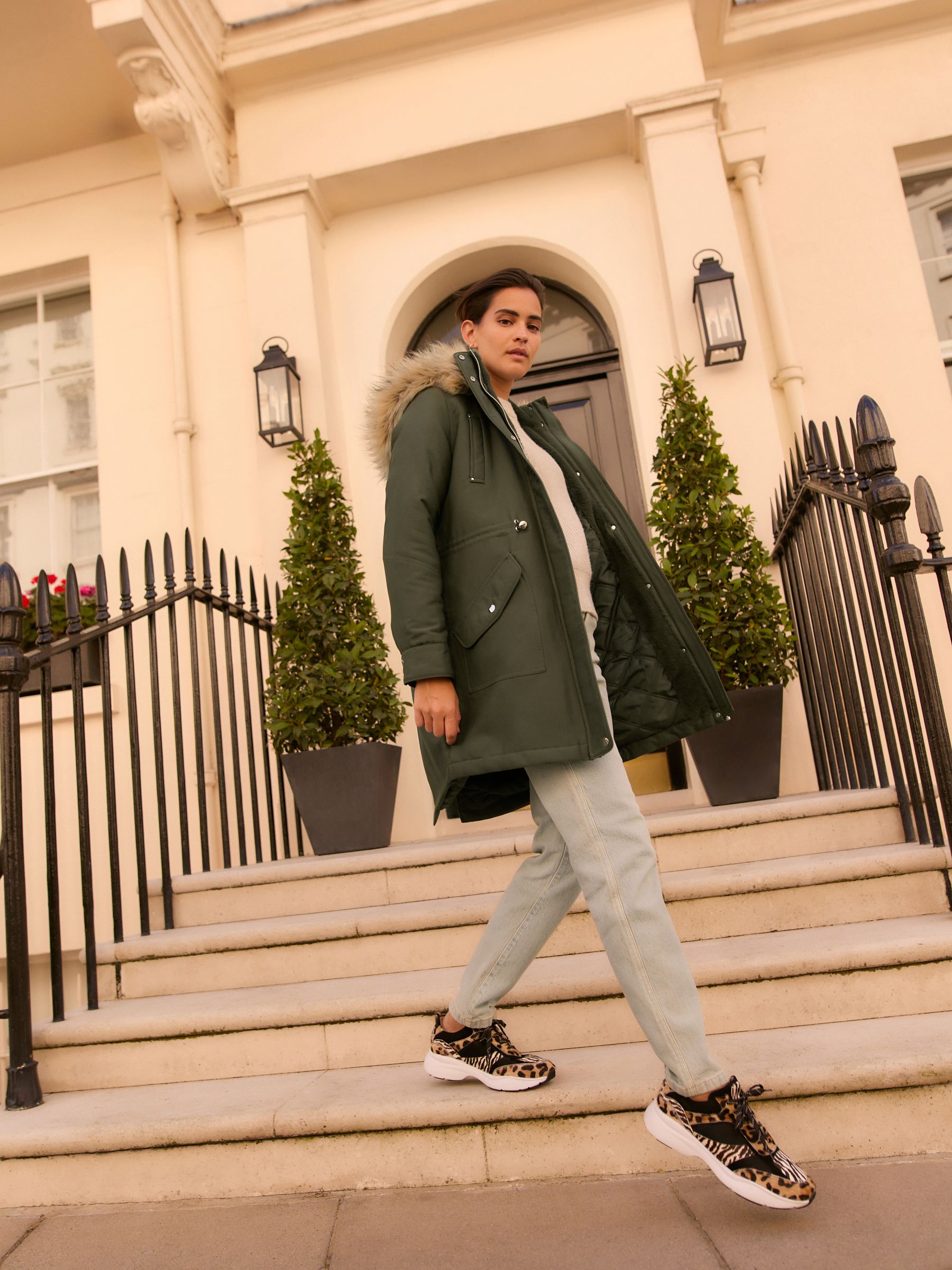 Khaki green parka coat womens top