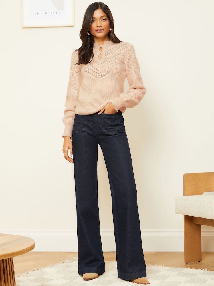 Love & Roses Blush Pink Petite Cosy Pointelle Stitch Keyhole Jumper - Image 3 of 4