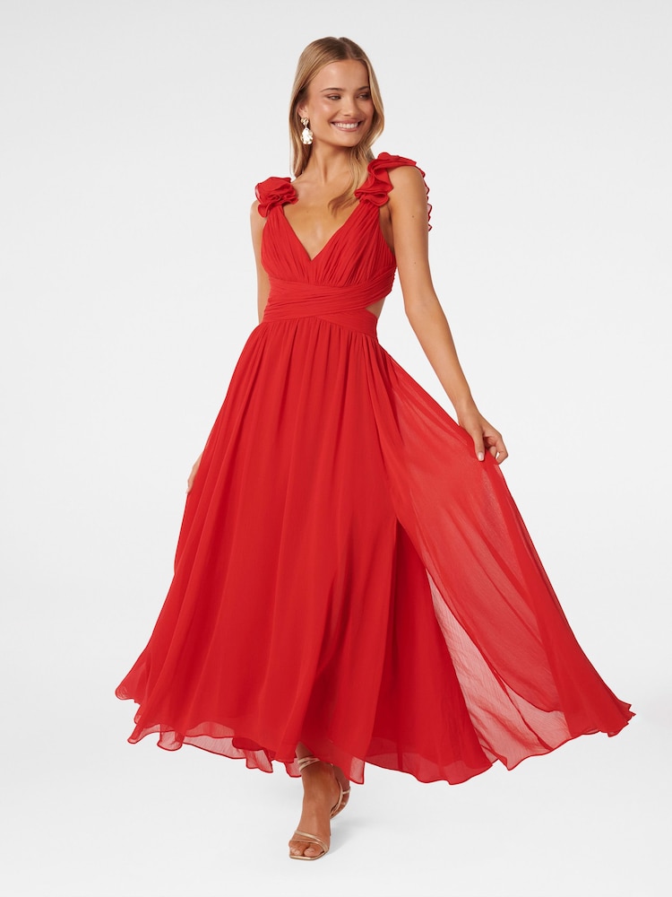 Forever New Red Selena Ruffle Shoulder Maxi Dress - Image 1 of 4