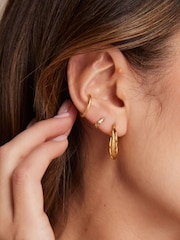 Orelia London Small 18k Gold Plating Interlocking Textured Hoops Earrings - Image 2 of 2