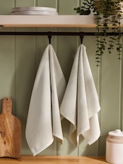 Set of 2 Natural Bronx Stripe Terry Tea Towels - Image 1 of 5
