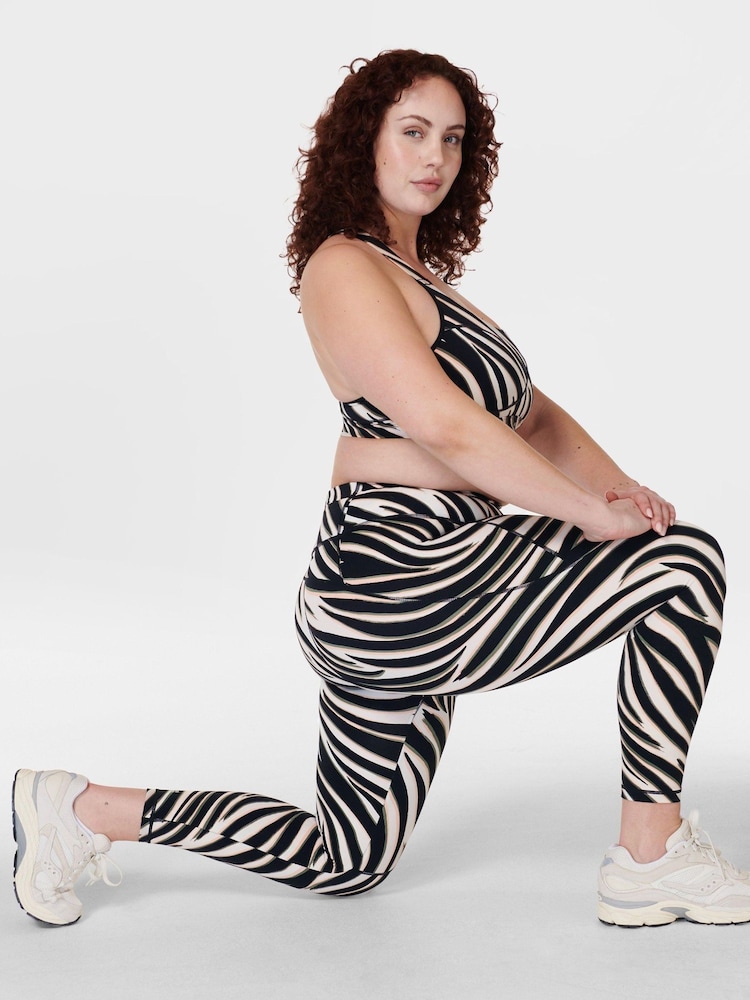 Sweaty Betty Black Waved Zebra Print Power Workout Leggings - Image 2 of 9