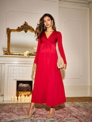 Seraphine Red Maxi Maternity & Nursing Knot Detail Midi Dress - Image 2 of 7