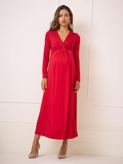 Seraphine Red Maxi Maternity & Nursing Knot Detail Midi Dress - Image 4 of 7