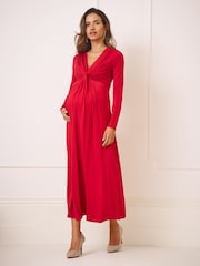 Seraphine Red Maxi Maternity & Nursing Knot Detail Midi Dress - Image 5 of 7