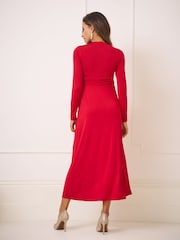 Seraphine Red Maxi Maternity & Nursing Knot Detail Midi Dress - Image 6 of 7