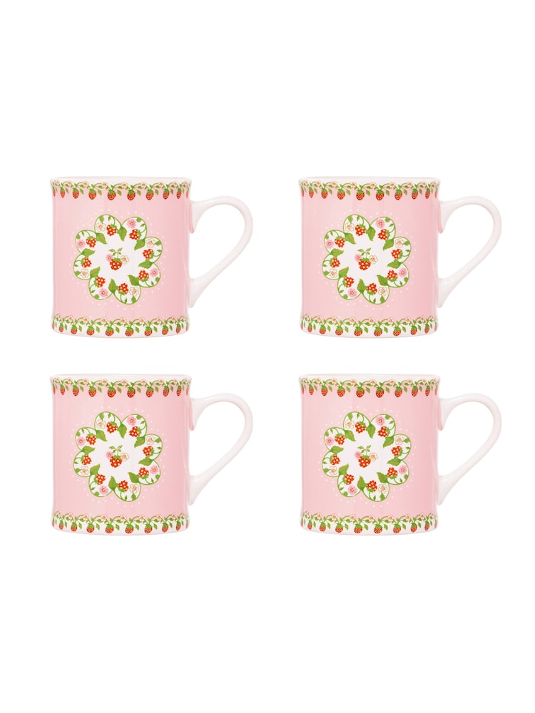 Cath Kidston Set of 4 Pink Strawberry Mollie Mugs - Image 2 of 4