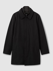 Reiss Black Logan Hybrid Removable Funnel Neck Overcoat - Image 2 of 5