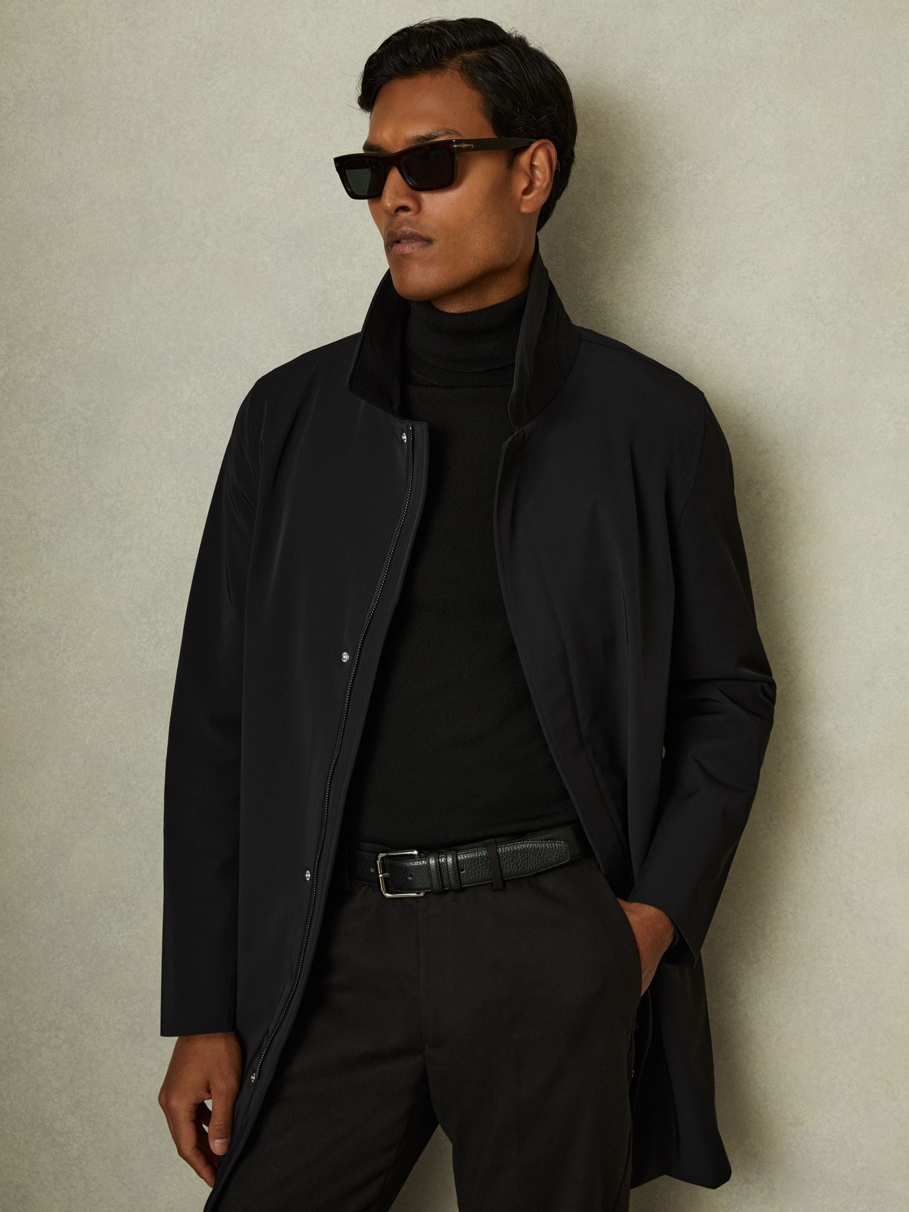 Buy Reiss Black Logan Hybrid Removable Funnel Neck Overcoat from