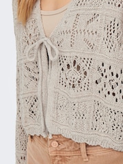 ONLY Grey Crochet Summer Tie Front Cardigan - Image 6 of 8
