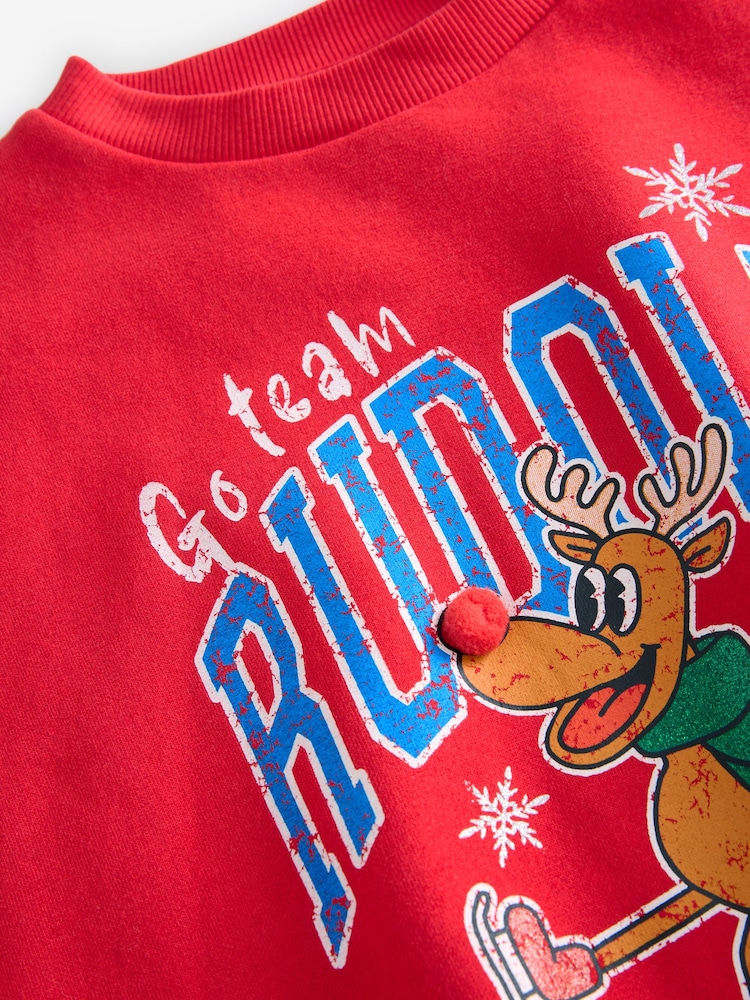 أحمر عليه Rudolph - سويت شيرت بتصميم عيد الميلاد (3-16 سنة) - Image 8 of 9