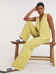 JD Williams Lime Green Textured Pleated Wide Leg Trousers - Image 1 of 4