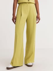 JD Williams Lime Green Textured Pleated Wide Leg Trousers - Image 3 of 4