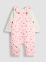 JoJo Maman Bébé Pink Quilted Floral Dungarees & Top Set - Image 1 of 6