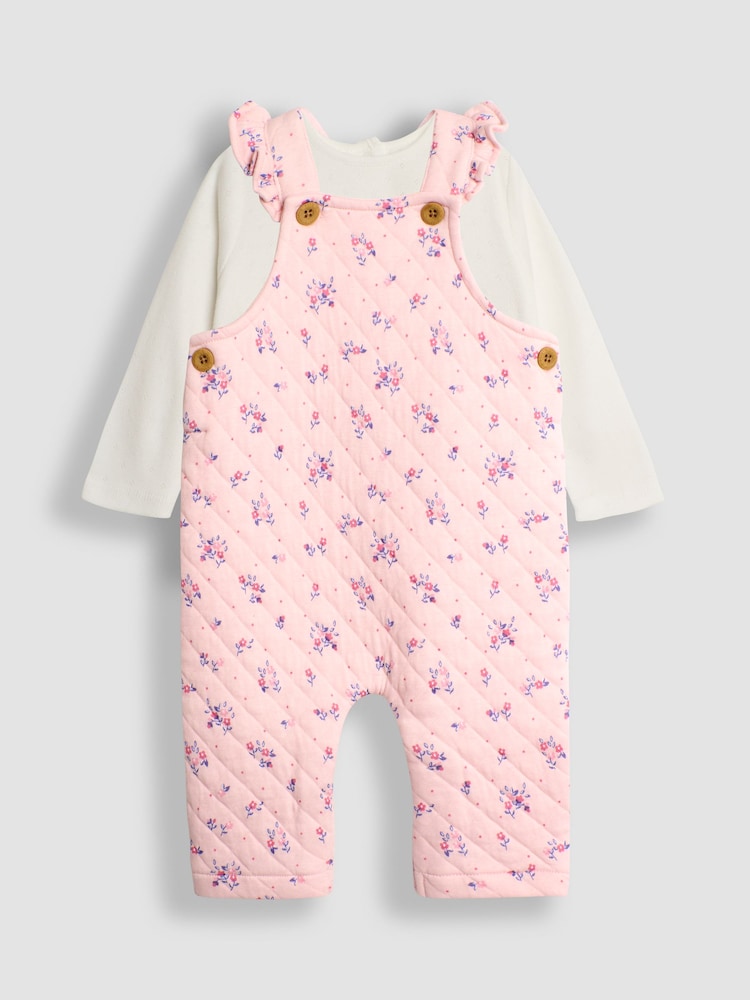 JoJo Maman Bébé Pink Quilted Floral Dungarees & Top Set - Image 1 of 6