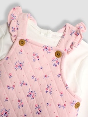 JoJo Maman Bébé Pink Quilted Floral Dungarees & Top Set - Image 6 of 6