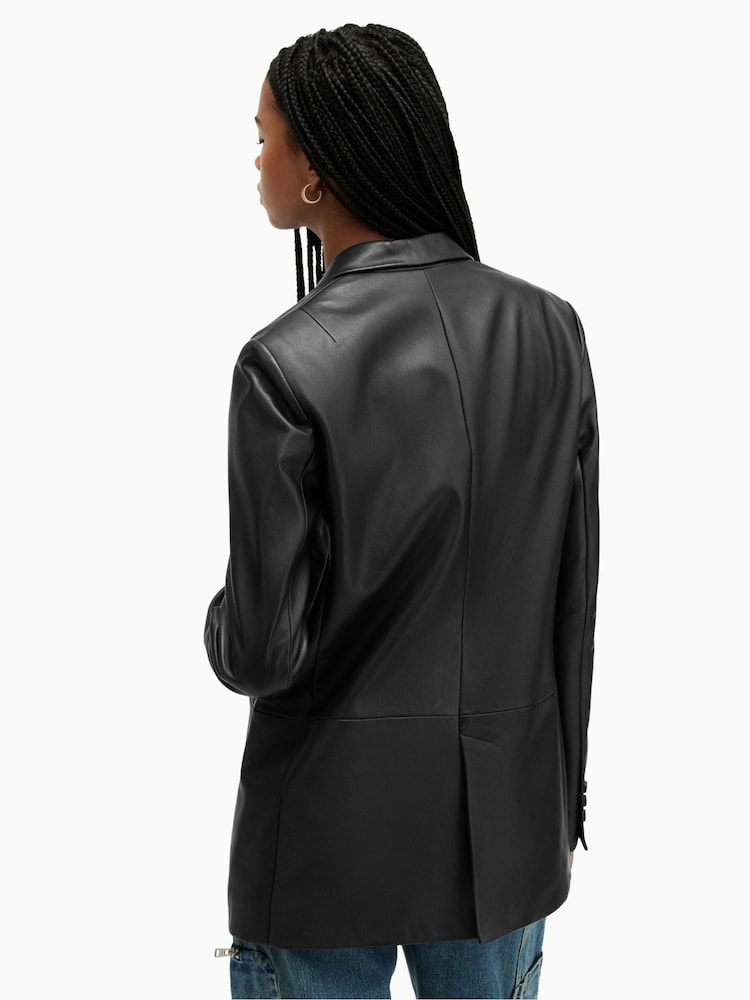 AllSaints Black Deri Leather Blazer - Image 2 of 6