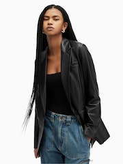 AllSaints Black Deri Leather Blazer - Image 3 of 6