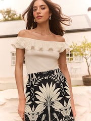 Lipsy White Crochet Ruffle Bardot Top - Image 1 of 4