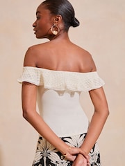 Lipsy White Crochet Ruffle Bardot Top - Image 2 of 4