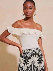 Lipsy White Crochet Ruffle Bardot Top - Image 4 of 4