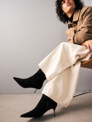 Black Suede - Forever Comfort® Pointed Toe Skinny Heeled Ankle Boots - Image 1 of 8
