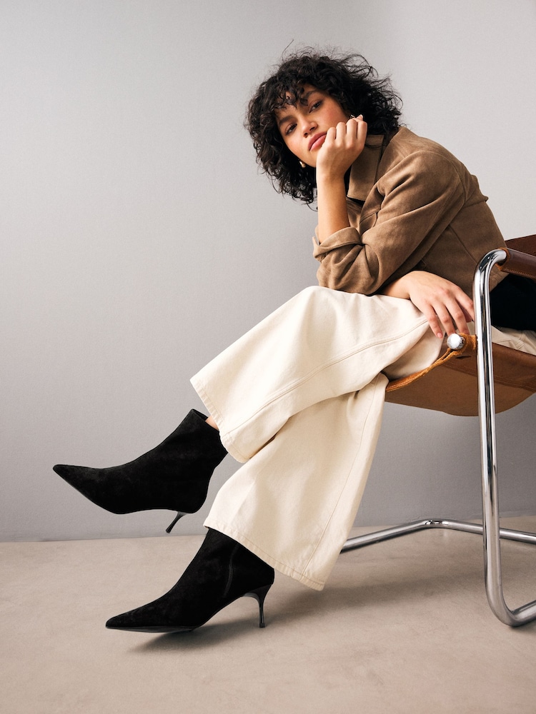 Black Suede - Forever Comfort® Pointed Toe Skinny Heeled Ankle Boots - Image 2 of 8