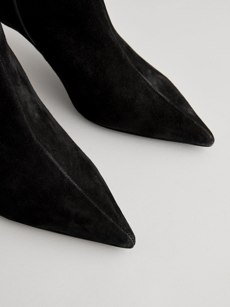 Black Suede - Forever Comfort® Pointed Toe Skinny Heeled Ankle Boots - Image 7 of 8