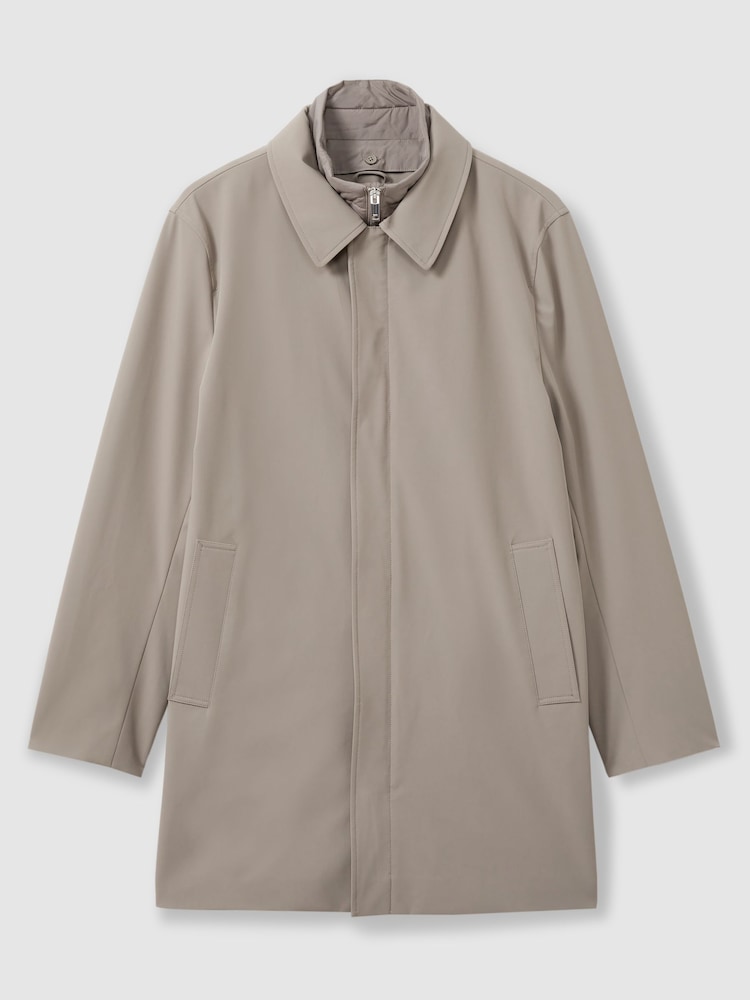 Reiss Taupe Logan Hybrid Removable Funnel Neck Overcoat - Image 2 of 7