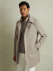 Reiss Taupe Logan Hybrid Removable Funnel Neck Overcoat - Image 3 of 7