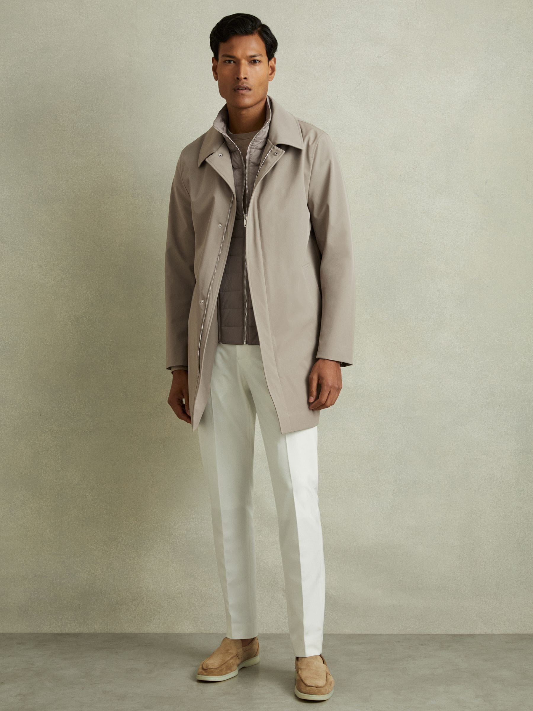 Buy Reiss Taupe Logan Hybrid Removable Funnel Neck Overcoat from
