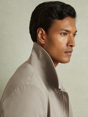 Reiss Taupe Logan Hybrid Removable Funnel Neck Overcoat - Image 5 of 7