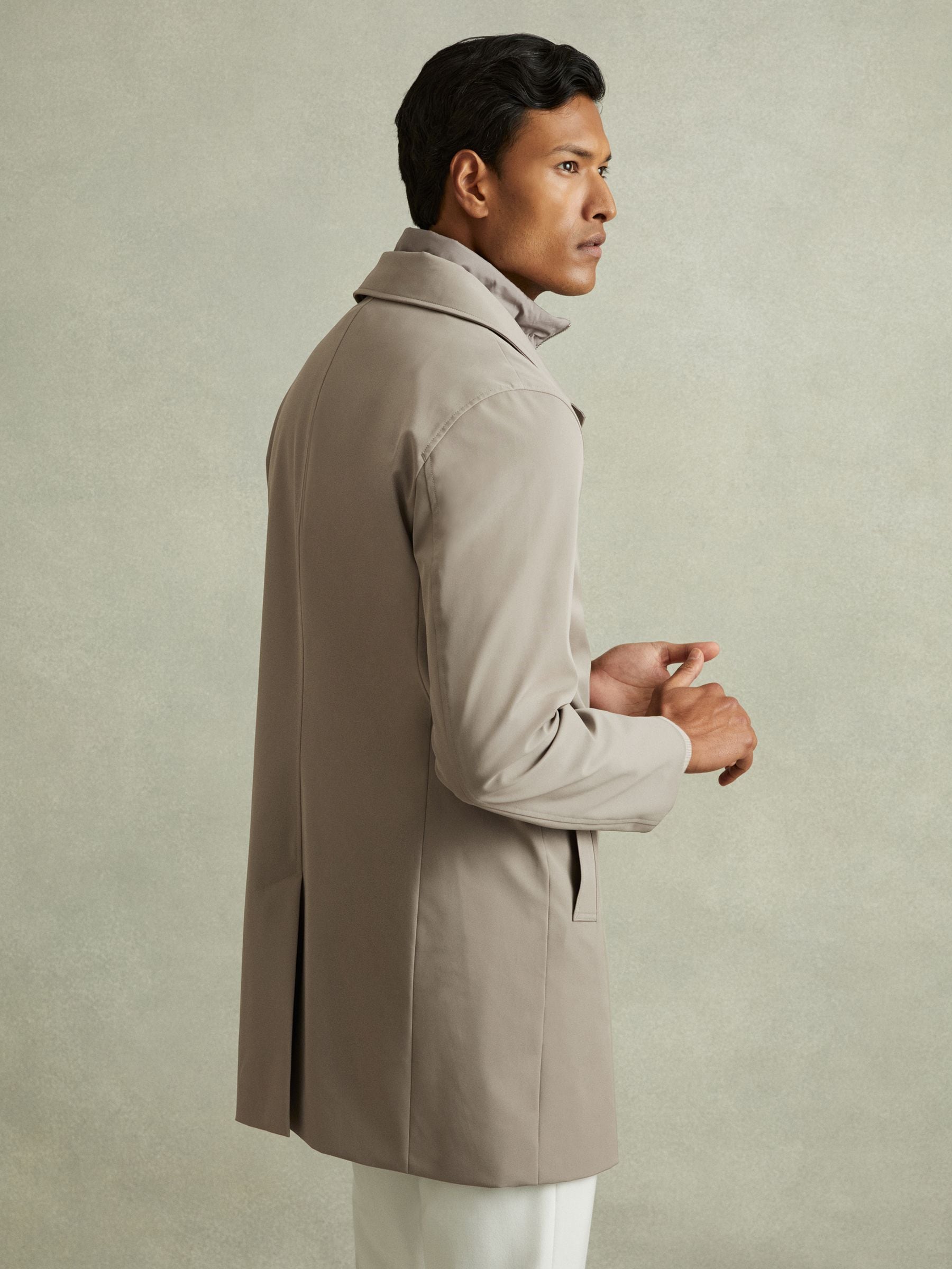 Buy Reiss Taupe Logan Hybrid Removable Funnel Neck Overcoat from