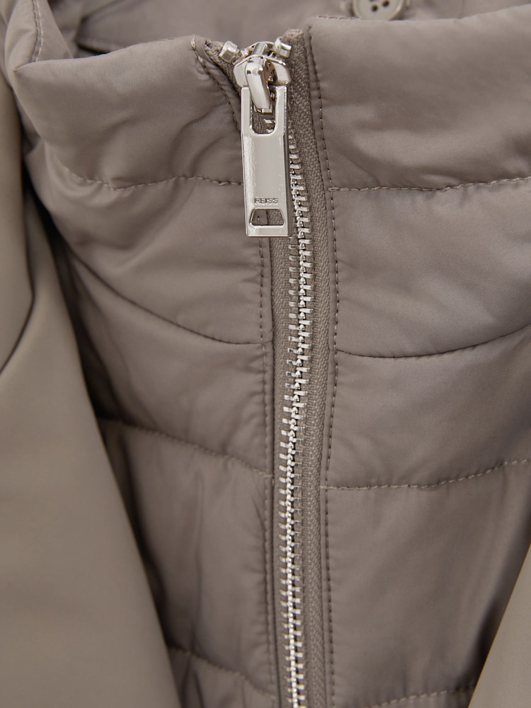 Reiss Taupe Logan Hybrid Removable Funnel Neck Overcoat - Image 7 of 7