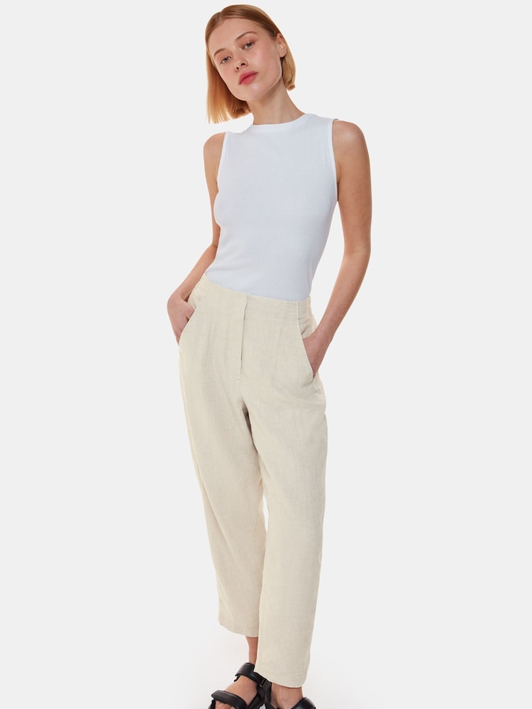 Whistles Cream 100% Linen Barrel Leg Trousers - Image 4 of 5