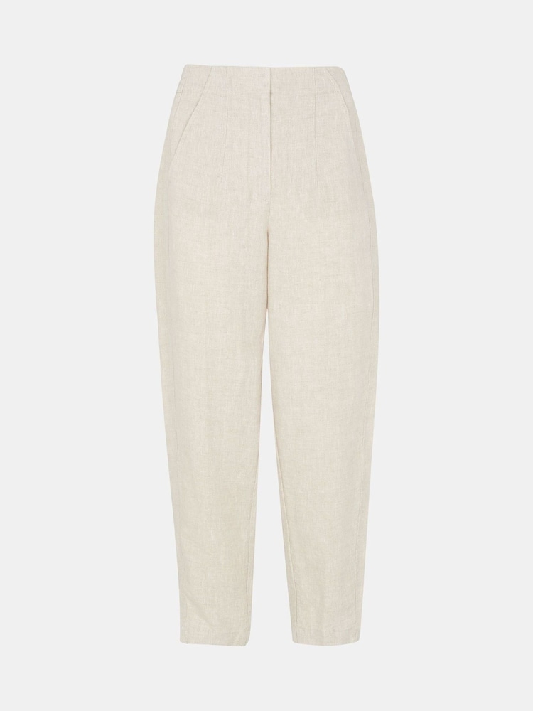 Whistles Cream 100% Linen Barrel Leg Trousers - Image 5 of 5