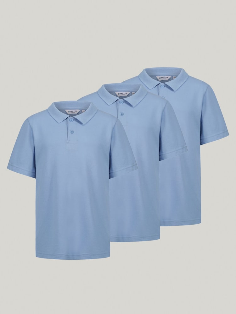 Trutex Unisex Blue 3 Pack Short Sleeve School Polo Shirts - Image 1 of 7