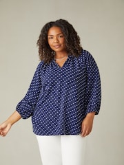 Live Unlimited Blue Curve Dobby Ruffle Neck Blouse - Image 1 of 6