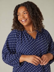 Live Unlimited Blue Curve Dobby Ruffle Neck Blouse - Image 2 of 6