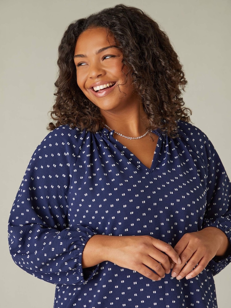 Live Unlimited Blue Curve Dobby Ruffle Neck Blouse - Image 2 of 6