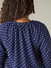 Live Unlimited Blue Curve Dobby Ruffle Neck Blouse - Image 3 of 6
