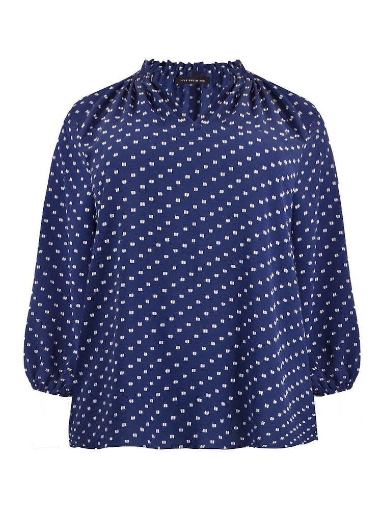 Live Unlimited Blue Curve Dobby Ruffle Neck Blouse - Image 6 of 6