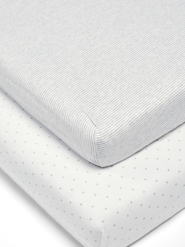 Mamas & Papas 2 Pack Grey 100% Cotton Welcome To The World Cotbed Sheets Stars And Stripes - Image 2 of 2