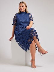 YOURS LONDON Curve Blue Crochet Lace Midi Dress - Image 1 of 4