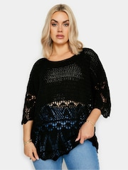 Yours Curve Black Ivory White Crochet Detail Jumper - Image 1 of 5