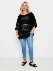 Yours Curve Black Ivory White Crochet Detail Jumper - Image 2 of 5