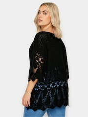 Yours Curve Black Ivory White Crochet Detail Jumper - Image 3 of 5