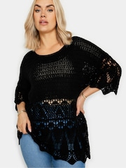 Yours Curve Black Ivory White Crochet Detail Jumper - Image 4 of 5