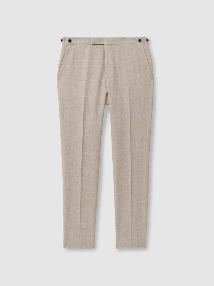 Reiss Elliot Checked Side Adjuster Trousers in Wool-Linen - Изображение 2 из 6 Reiss Elliot Checked Side Adjuster Trousers in Wool-Linen - Изображение 2 из 6