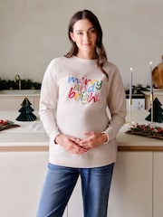 JoJo Maman Bébé Cream Maternity Merry And Bright Sweatshirt - Image 1 of 5